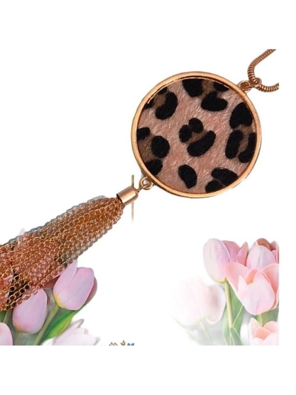 Leopard Print Faux Fur Tassel Pendant Necklace